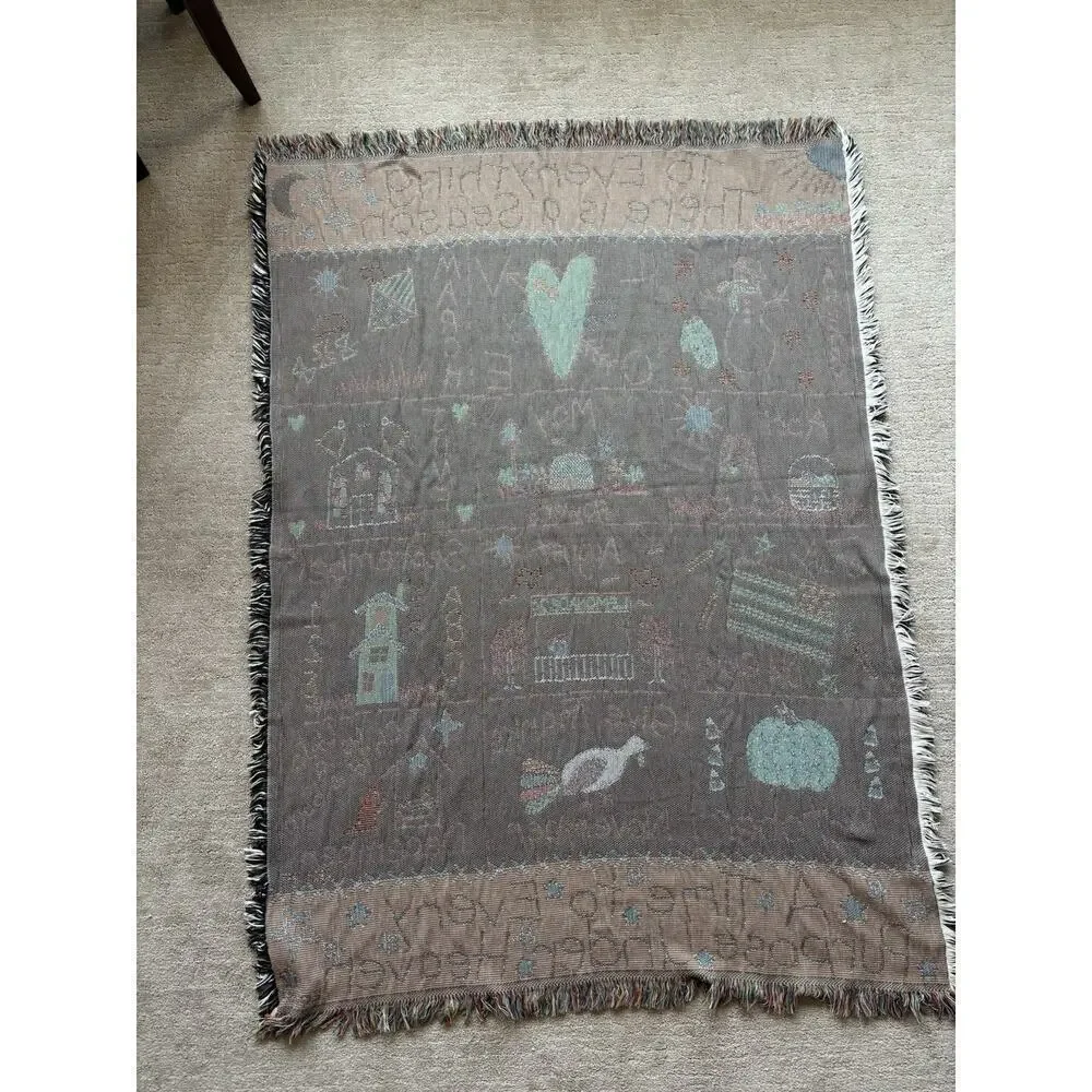 Vintage Christian Blanket Woven Tapestry Ecclesiasties Cottagecore Prairie Cozy